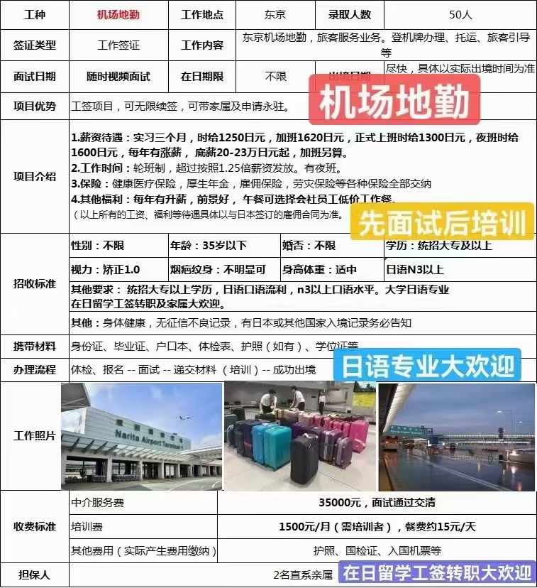 机场地勤 50人 男女